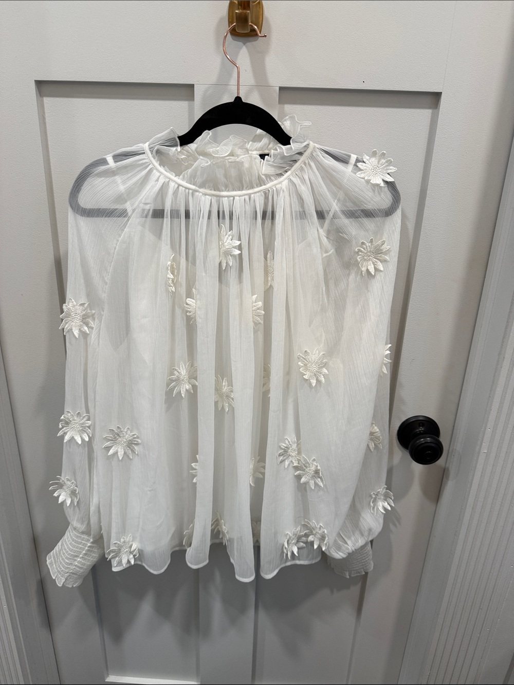 French Connection Sheer White Floral Appliqué Blouse